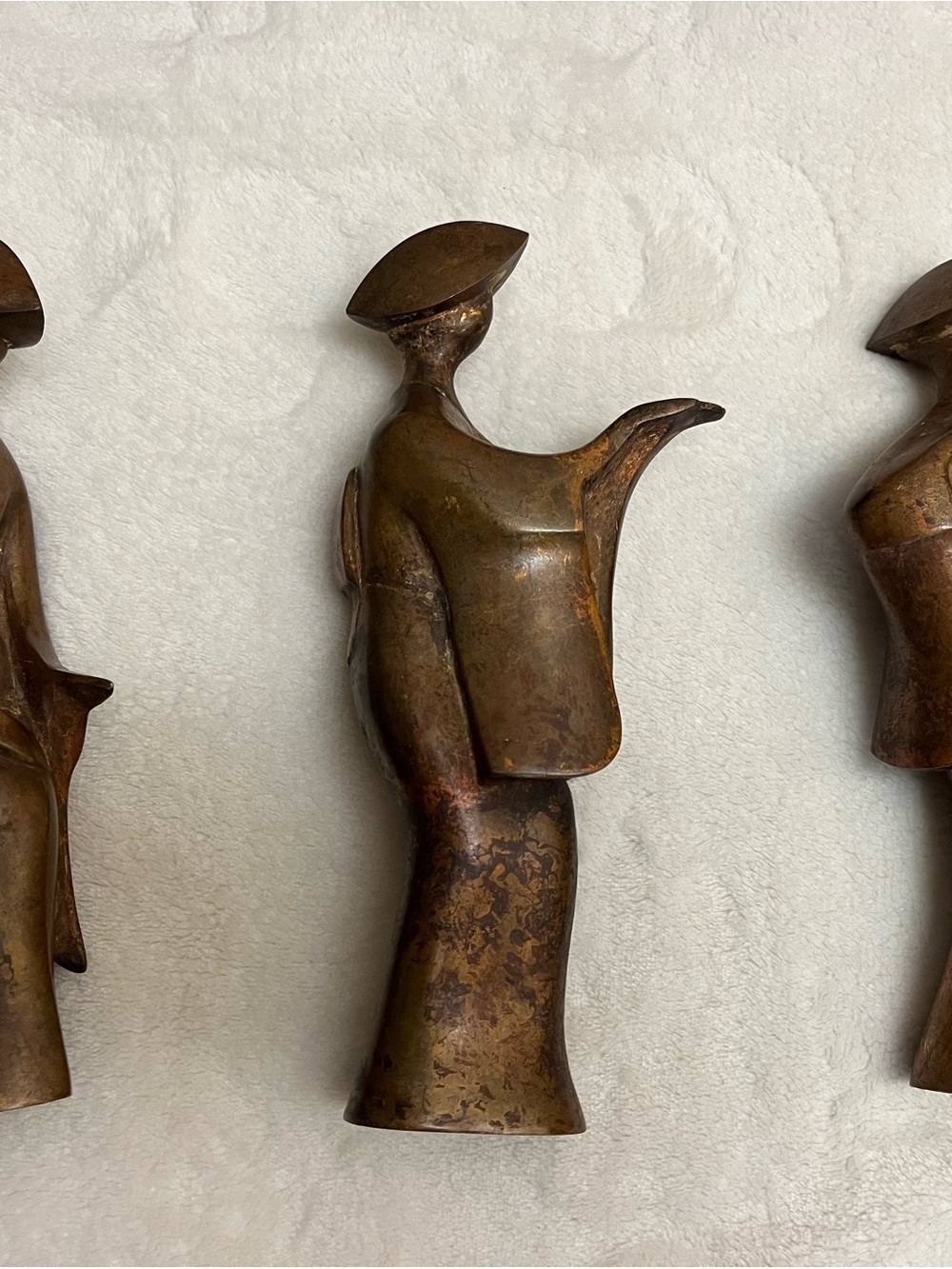 Vintage MCM Japanese Set 3 Dancing Geisha Figurines Bronze Gilded Cast Iron